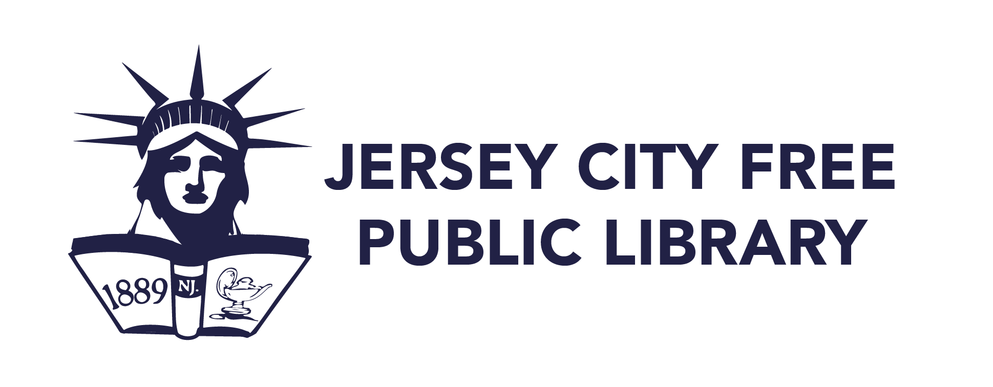 Logo that reads "Jersey City Free Public Library"